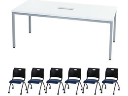 Netforce ��c�Z�b�g 6�l�p �O�[���[ ��c�e�[�u�� ��1800mm �V���o�[�~�z���C�g ���b�v �`�F�A �L���X�^�[�t�� �u���b�N�~�l�C�r�[