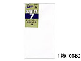 ●色：白●規格サイズ：洋７●寸法：縦１６５×横９２ｍｍ●紙厚：１２７ｇ／m2●郵便番号枠なし●口糊：アラビア水のり付き●貼り合わせ：ダイヤモンド貼り●注文単位：１箱（１００枚）●材質：白特漉再生紙●山