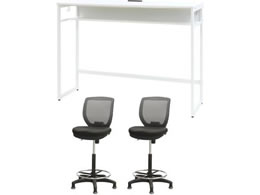 Netforce �n�C�f�X�N1��+�n�C�`�F�A2�r �Z�b�g ��1500mm �Œ�r �L���X�^�[�r �f�X�N�`�F�A WH�~WH �`�F�A GY HD1545CRHFLWWGY