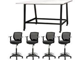 Netforce �n�C�e�[�u��1��+�n�C�`�F�A4�r �Z�b�g �I�t�� ��1800mm �Œ�r �L���X�^�[�r �e�[�u���`�F�A BK�~WH �`�F�A BK WHT18HCRHTFBWBK