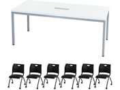 Netforce/会議セット 6人用 グールー 会議テーブル 幅1800mm シルバー×ホワイト ラップ チェア キャスター付き ブラック×ブラック