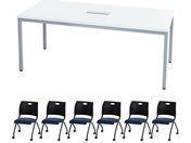 Netforce/会議セット 6人用 グールー 会議テーブル 幅1800mm シルバー×ホワイト ラップ チェア キャスター付き ブラック×ネイビー