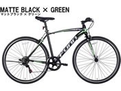 21Technology/クロスバイク シマノ製6段変速 700×28C マットブラック/グリーン/GT100