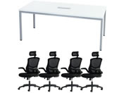 Netforce/4人用会議セット テーブルW1800mm WH チェア BK