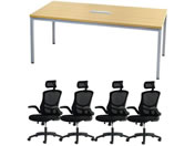 Netforce/4人用会議セット テーブルW1800mm NA チェア BK
