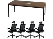 Netforce/4人用会議セット テーブルW1800mm WN チェア BK
