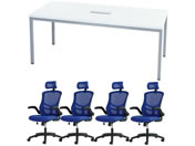 Netforce/4人用会議セット テーブルW1800mm WH チェア BL