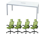 Netforce/4人用会議セット テーブルW1800mm WH チェア GRN