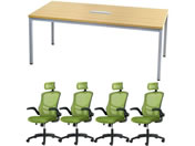 Netforce/4人用会議セット テーブルW1800mm NA チェア GRN
