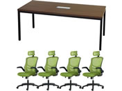 Netforce/4人用会議セット テーブルW1800mm WN チェア GRN