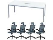 Netforce/4人用会議セット テーブルW1800mm WH チェア GY