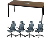 Netforce/4人用会議セット テーブルW1800mm WN チェア GY
