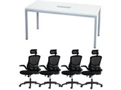 Netforce/4人用会議セット テーブルW1500mm WH チェア BK