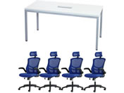 Netforce/4人用会議セット テーブルW1500mm WH チェア BL