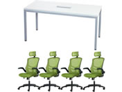 Netforce/4人用会議セット テーブルW1500mm WH チェア GRN