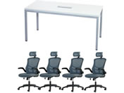 Netforce/4人用会議セット テーブルW1500mm WH チェア GY