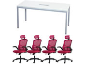 Netforce/4人用会議セット テーブルW1500mm WH チェア WRD