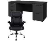 Netforce �f�X�N�`�F�A�Z�b�g ������W1600mm �`�F�A �V�� BK