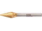 スーパー/スーパー超硬バー チタンコーティング ロー付タイプ 円錐型(ダブルカット)刃径:9.5mm 軸径:6.0mm/SBT5C04