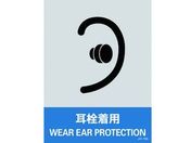 緑十字/ステッカー標識 耳栓着用 160×120mm 5枚組 PET
