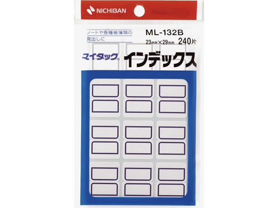 ●マイタックインデックス 中●サイズ：２３×２９ｍｍ●枠色：青●入数：１２片×２０シート入（２４０片入）●材質／基材：上質紙、粘着剤：アクリル系、はく離紙：ノンポリラミ紙●用途：帳簿類や書類の見出し・