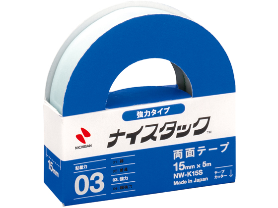 ●サイズ：１５ｍｍ×５ｍ●材質／基材：不織布、粘着剤：アクリル系、はく離紙：紙●特長：強力タイプのナイスタックです。●用途：紙工作、図工教材の製作、ポスターやカレンダーの掲示、ディスプレイやＰＯＰ広告