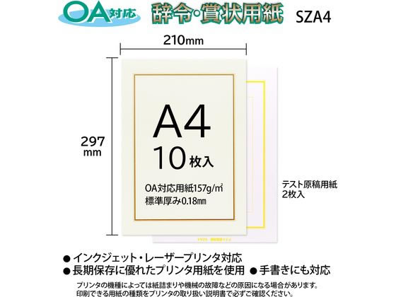 オキナ OA対応辞令・賞状用紙 A4 10枚 SZA4 | Forestway【通販 