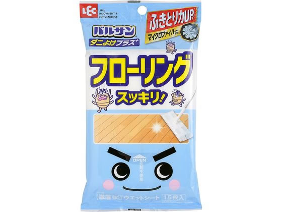 ●本体サイズ：約３００×２００ｍｍ●内容量：１５枚●材質：レーヨン・ポリエステル・ナイロン●成分：水・エタノール・ダニよけ剤・除菌剤●用途：フローロング床、ビニール床●ダニよけ剤は化粧品原料を主成分と