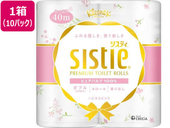●ダブル●材質：ピュアパルプ１００％●可憐な花柄プリント（ピンク）●リンゴ酸配合消臭コア芯●無香タイプ●蛍光染料不使用●注文単位：１箱（４０ｍ×４ロール×１０パック）