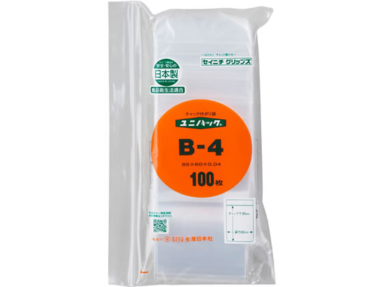 ●サイズ：チャック下８５×袋幅６０×厚０．０４ｍｍ●材質：ＬＤＰＥ●入数：１００枚●食品衛生法規格基準適合商品