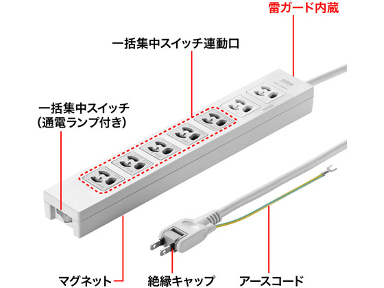 エレコム 電源タップ 雷ガード 3m ホワイト T-ECOY053NDA 7個 エレコム