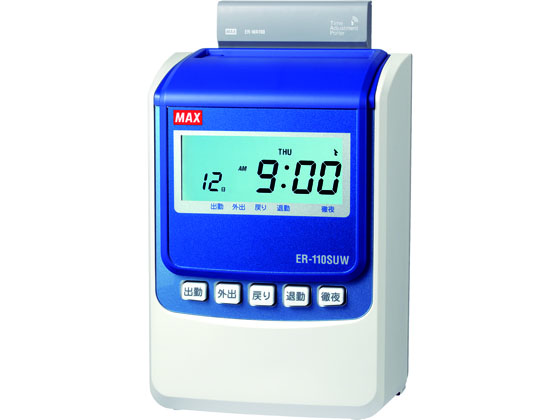 ●電波時計搭載●１日４欄●黒印字●サイズ：幅１４０×奥行９９×高さ２３０ｍｍ●重量：１．７ｋｇ●使用可能人数：集計時／６０名、打刻のみ／１５０名●印字内容：出退４回／出退２回＋日毎集計／出退２回＋日毎