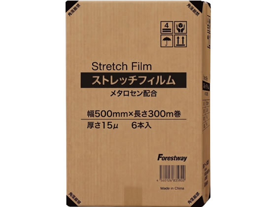 ストレッチフィルム 15ミクロン 幅500mm×長さ300m 3インチ 6巻 通販