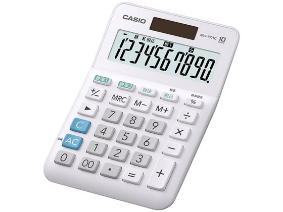 カシオ W税率電卓 ミニジャストタイプ 10桁 白 MW-100TCWE-N 通販