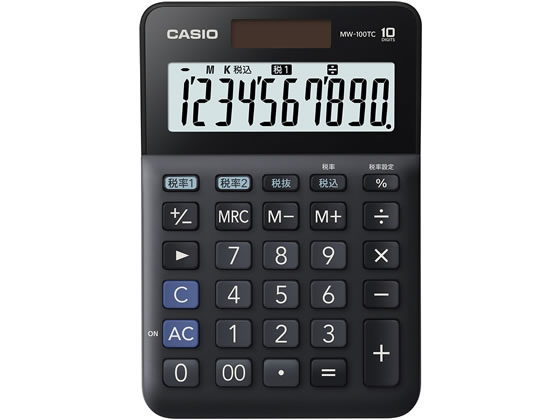 カシオ W税率電卓 ミニジャストタイプ 10桁 黒 MW-100TCBK-N 