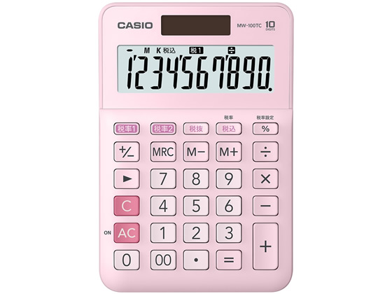 カシオ W税率電卓 ミニジャストタイプ 10桁 ピンク MW-100TCPK-N