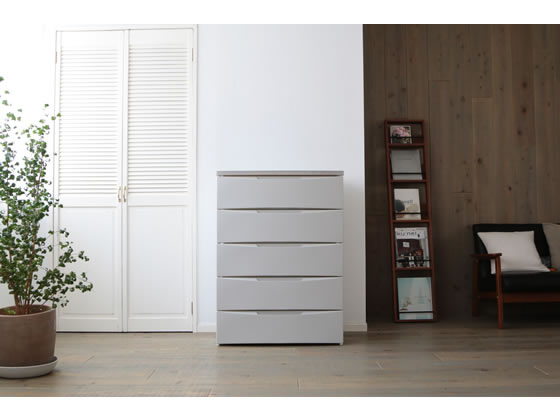 アイリス デザインウッドトップチェスト 5段 幅730mm グレー DW-725