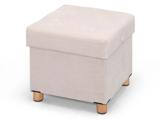 収納付きベンチスツール アイボリー コーデュロイ調 オットマン 4点