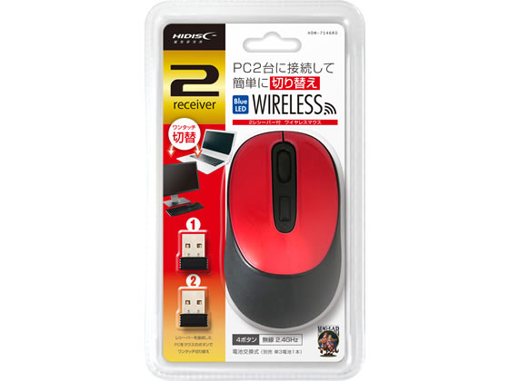 HIDISC BlueLEDワイヤレスマウス 2レシーバー付 4ボタン HDM