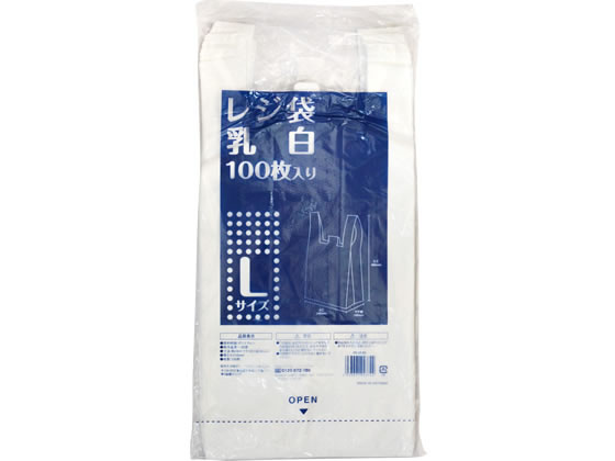 ●サイズ：Ｌ●寸法：縦３５０（取っ手込：４８０）×横２４０ｍｍ●マチ幅：１６０ｍｍ●厚さ：０．０１６ｍｍ●色：乳白●注文単位：１パック（１００枚）●材質：高密度ポリエチレン（ＨＤＰＥ）●エンボス加工