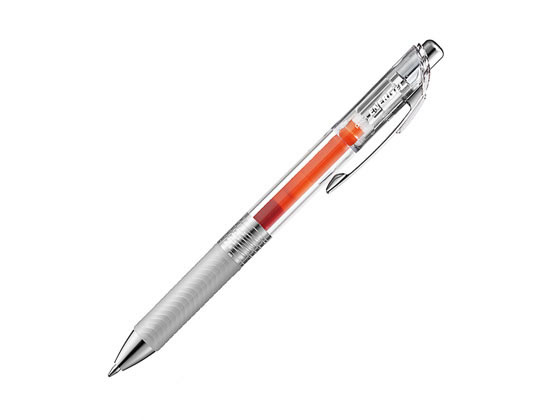 ●インク色：オレンジ●軸色：クリア●水性染料ゲルインキ●ボール径：０．７ｍｍ●細字砲弾チップ●ノック式●材質：後軸・頭冠／再生ＰＣ、ノック・前軸／ＡＢＳ・樹脂メッキ、グリップ／エラストマー、クリップ／