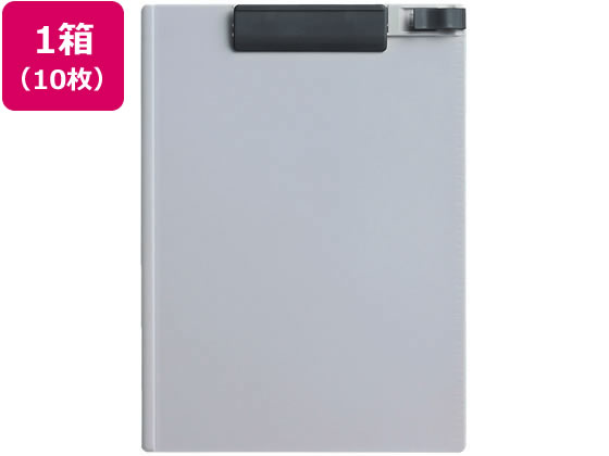 ●色：本体／グレー、クリップ／黒●サイズ：Ａ４タテ●とじ方向：短辺とじ●外寸法：縦３２３×横２３３ｍｍ●フック掛け穴１カ所付き●材質：本体・クリップ／ＰＳ●注文単位：１箱（１０枚）