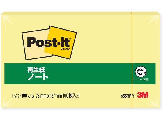 3M ポスト・イット ノート 再生紙 75×127mm イエロー 1冊 655RP-Y 通販