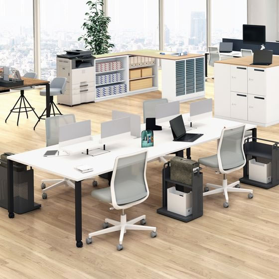 コクヨ/ワークフィット Std両面 W1400D1400 オーク×白脚 アジャスター ワークステーションデスク フリー コクヨ ワークフィット Std両面 W1400D1400 オーク×白脚 アジャスター