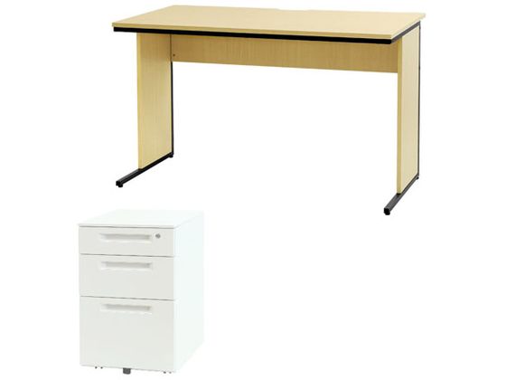 ●カラー／デスク：ナチュラル、ワゴン：ホワイト●外寸／デスク：幅１２００×奥行６００×高さ７００ｍｍ、ワゴン：幅３９５×奥行５５０×高さ６１６ｍｍ●引出し内寸／（上段）ワゴン：幅３１８×奥行４２０×高