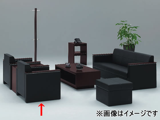 ●外寸法：幅７００×奥行７４０×高さ７２０(座面高さ４００)ｍｍ●材質：背・座／皮革張り、背裏／ビニ−ルレザー張り、肘／オークダークブラウン色塗装仕上●カラー：木部／オークダークブラウン、皮革／ブラッ