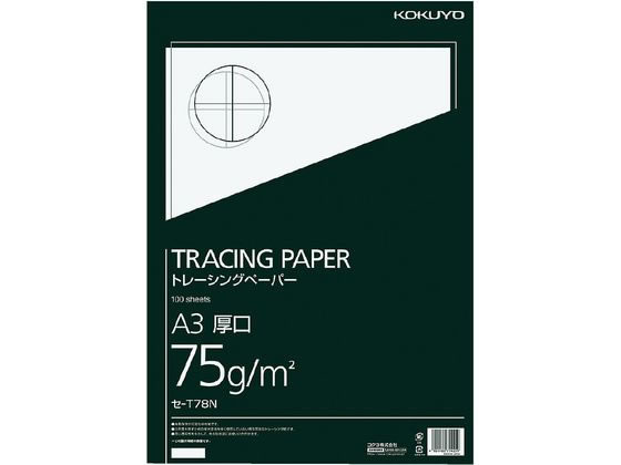 ●高級ナチュラルトレーシングペーパー●厚口（無地）●サイズ：Ａ３（タテ４２０×ヨコ２９７ｍｍ）●紙厚：７５ｇ／m2●注文単位：１冊（１００枚）●紙面はツヤ消しタイプ●ＰＰＣ第二原図用にもお使いいただけ
