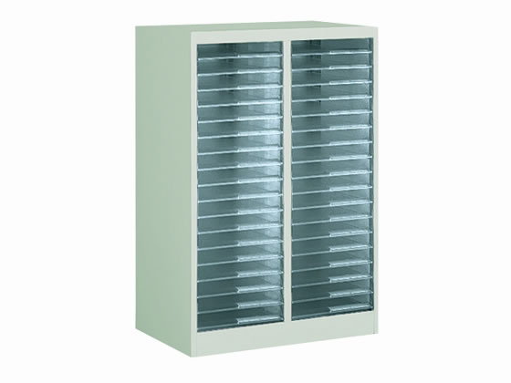 ●外寸法：幅６６０×奥行４００×高さ８８０ｍｍ●トレー内寸法／幅２９０×奥行３３４×高さ３３ｍｍ●質量／３２．２ｋｇ●材質／スチール鋼板●機能／トレーは前面開放タイプ、脱落防止ストッパー付、仕切り板の