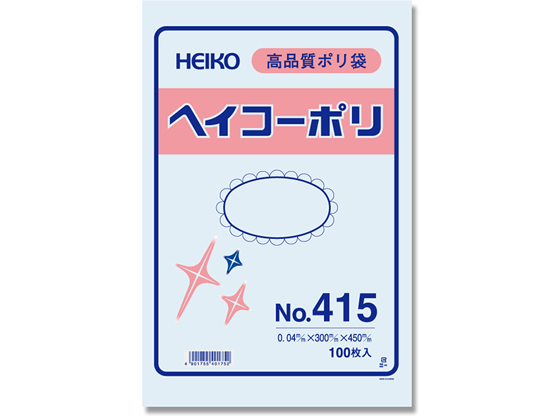 ●サイズ：縦４５０×横３００ｍｍ●厚み：０．０４ｍｍ●材質：高圧ポリエチレン●入数：１００枚●やや厚めのポリ袋です。