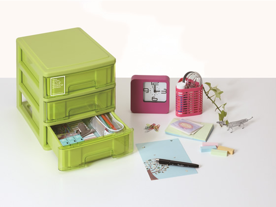 サンコープラスチック A4レターケース浅型3段 シルキー403 グリーン